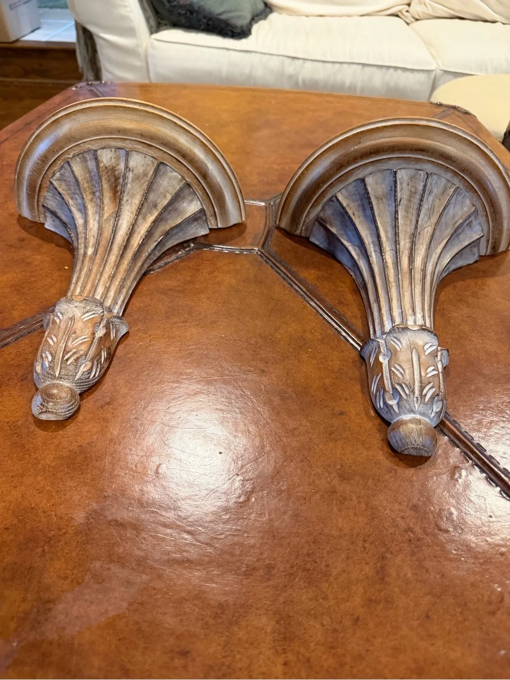 Decorative Wall Corbel Pair in Distressed Beige/ Taupe and Antique White Italy